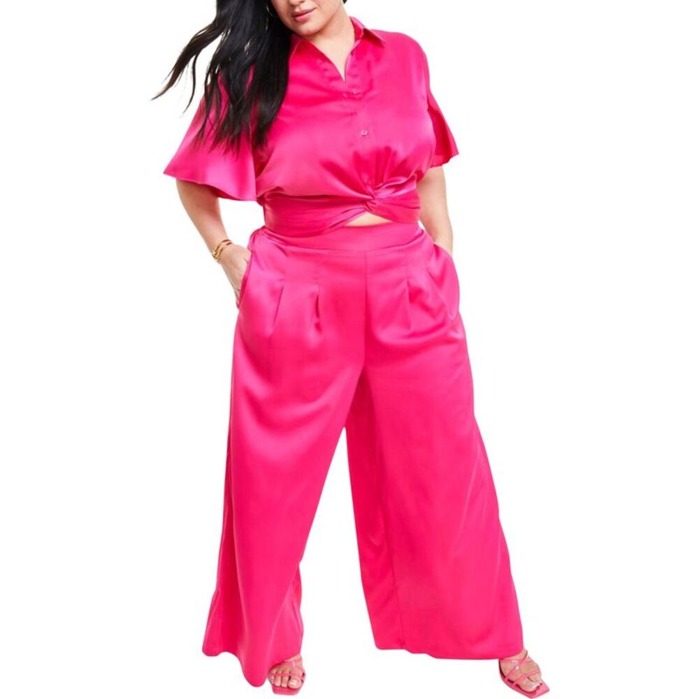 Nina Parker Womens Solid Hi Rise Wide Leg Casual Pants, , Plus Size, 4X, DM - Picture 1 of 2